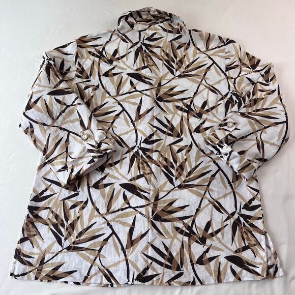 JM Collection Vintage Linen Bamboo Print AOP 3/4 Sleeve Shirt Blouse Size 8 - Picture 2 of 7